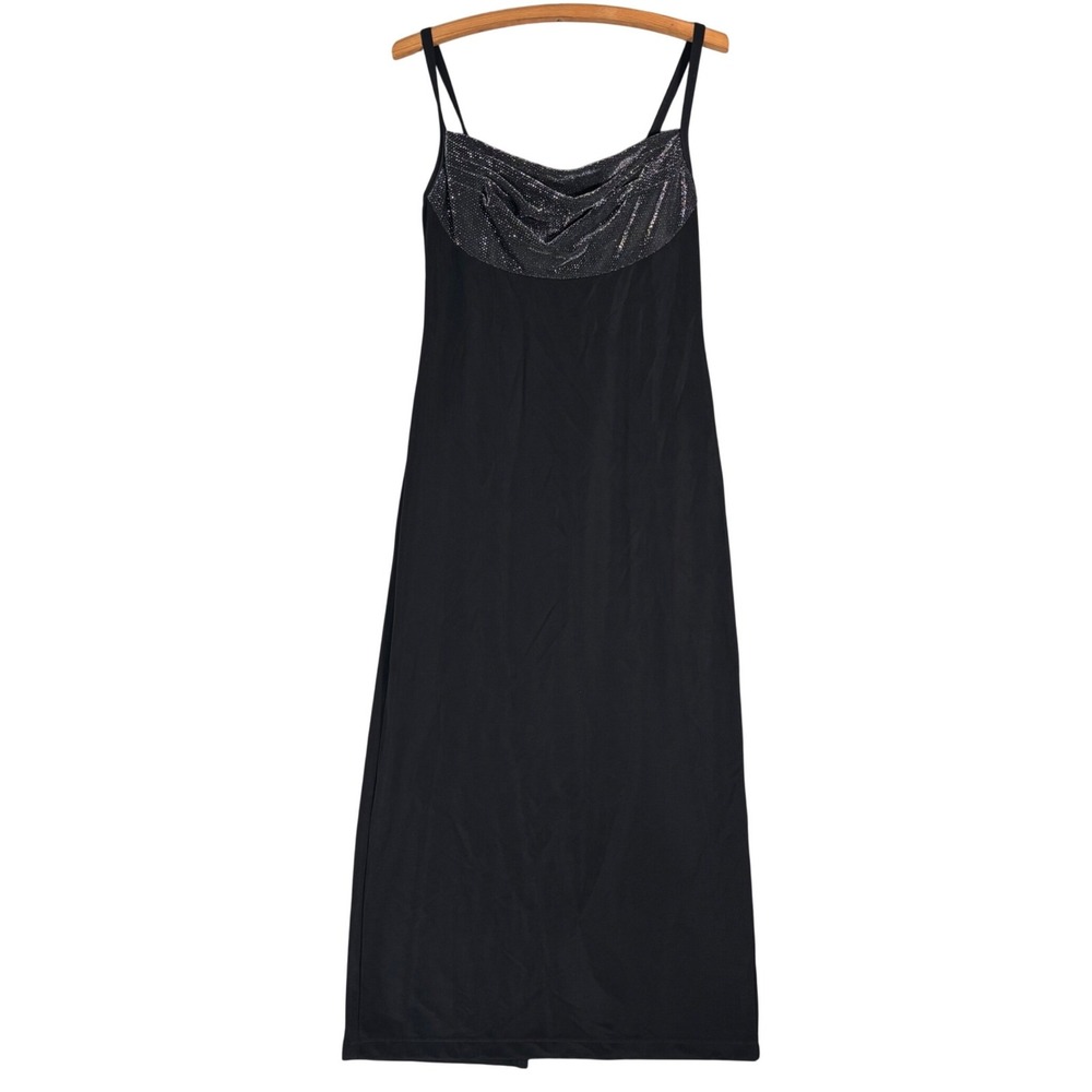 Molly Malloy Evening Black‎ Cowl Neck Maxi Dress Spaghetti Strap Metallic Small